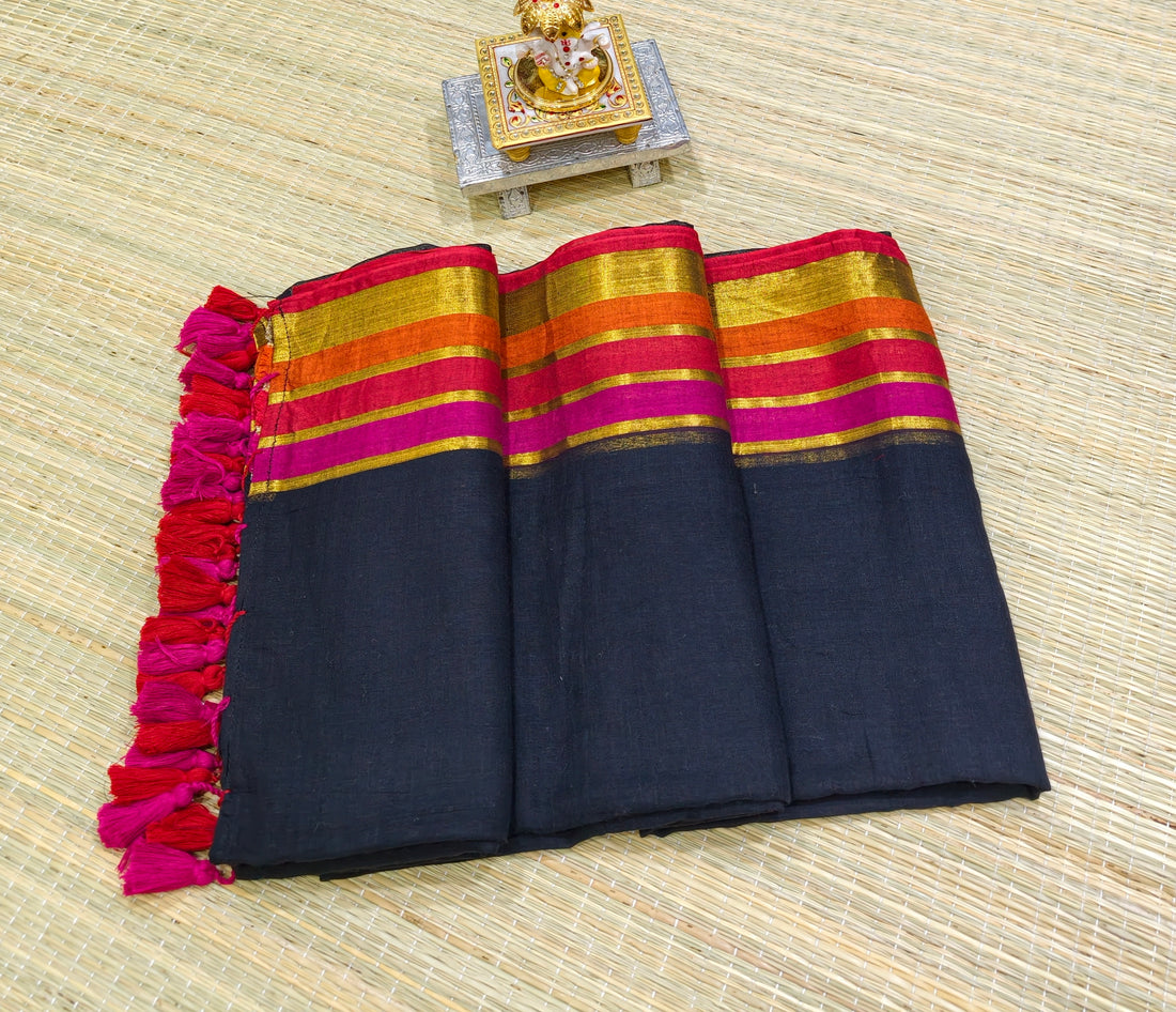 Premium mul saree with stripes zari border PMK