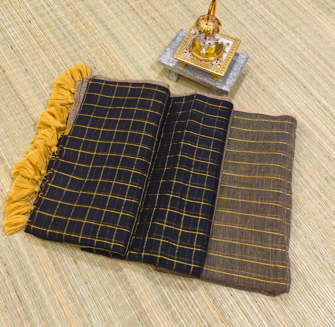 Premium Mul cotton zari check saree PMK29