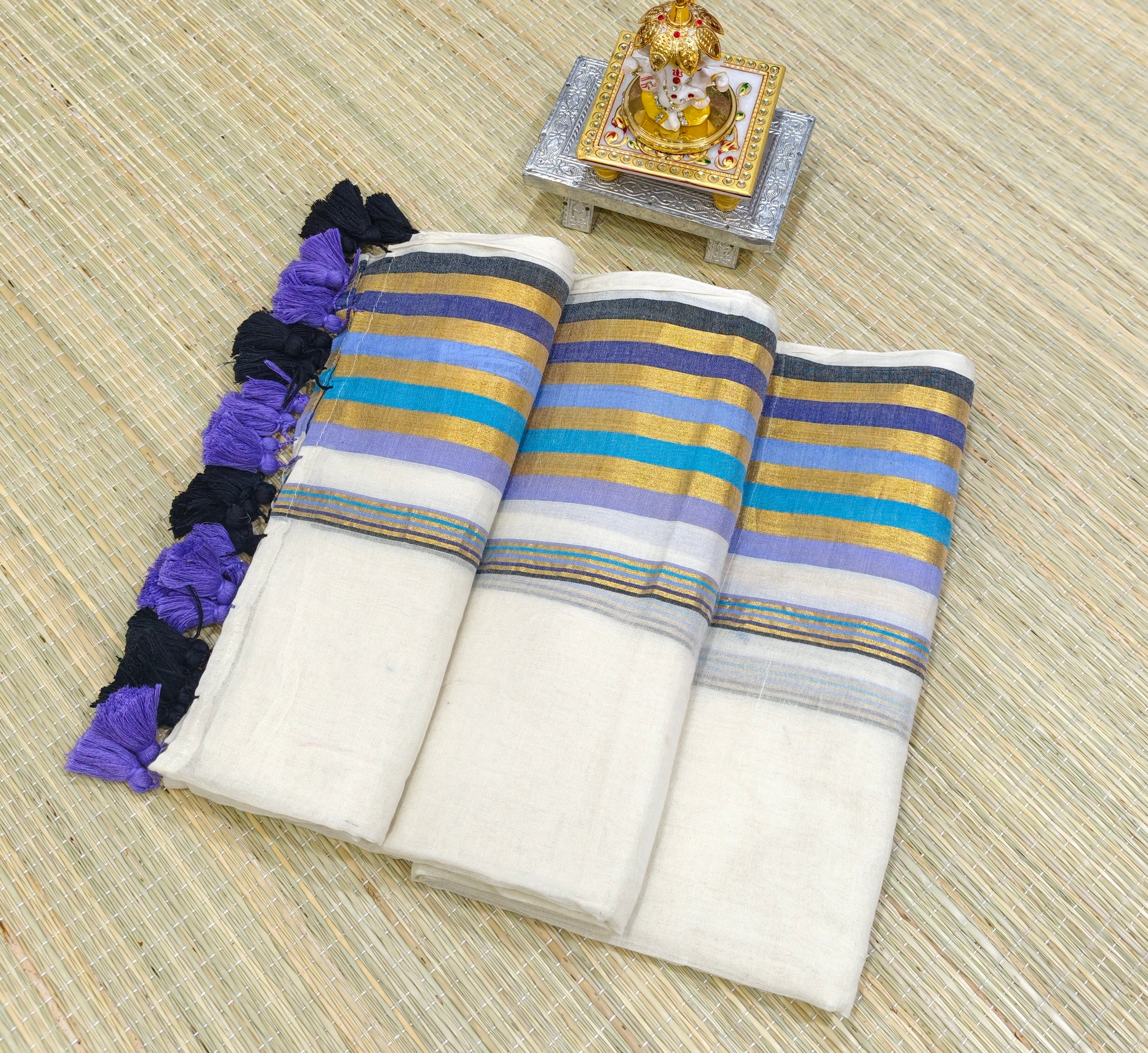 Premium mul cotton saree with stripes border PMK