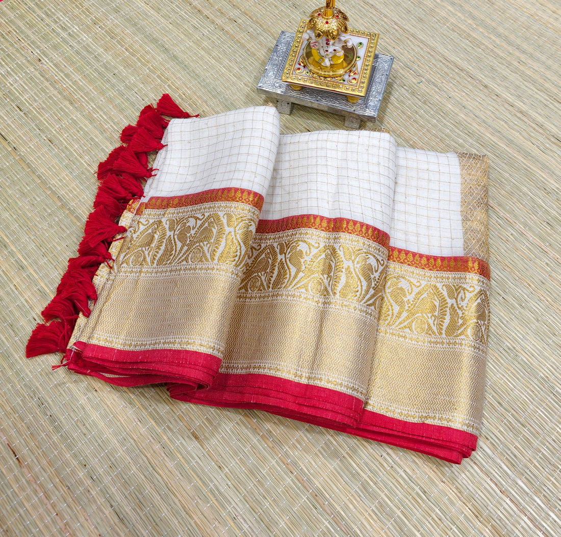 Premium mul cotton zari check saree with kanchi border PMK34