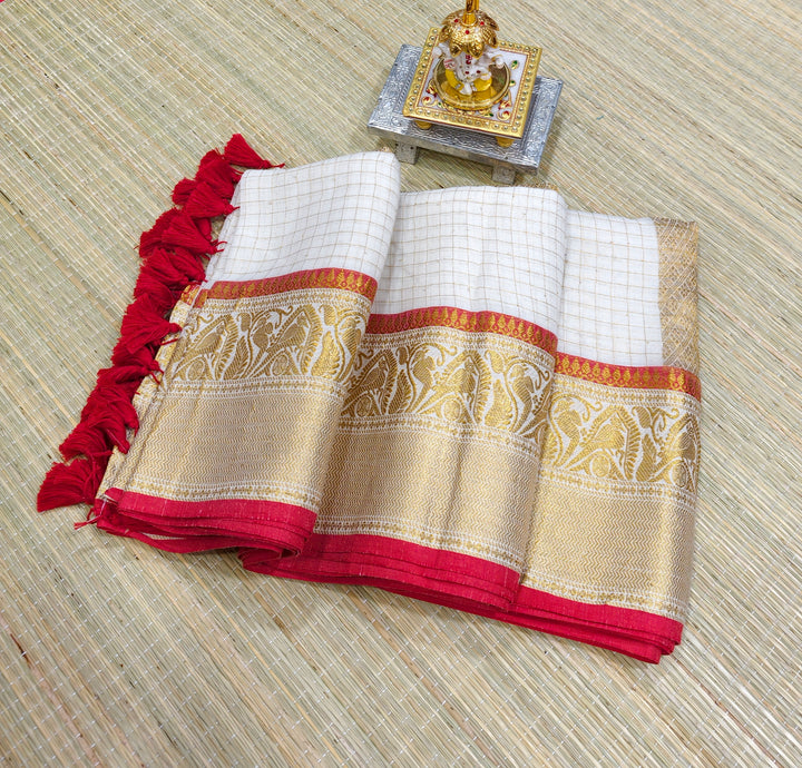 Premium mul cotton zari check saree with kanchi border PMK34