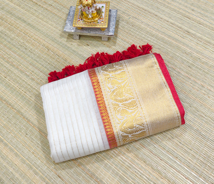 Premium mul cotton zari check saree with kanchi border PMK34