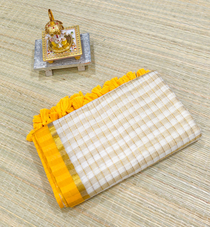 Premium Mul cotton zari check saree PMK27