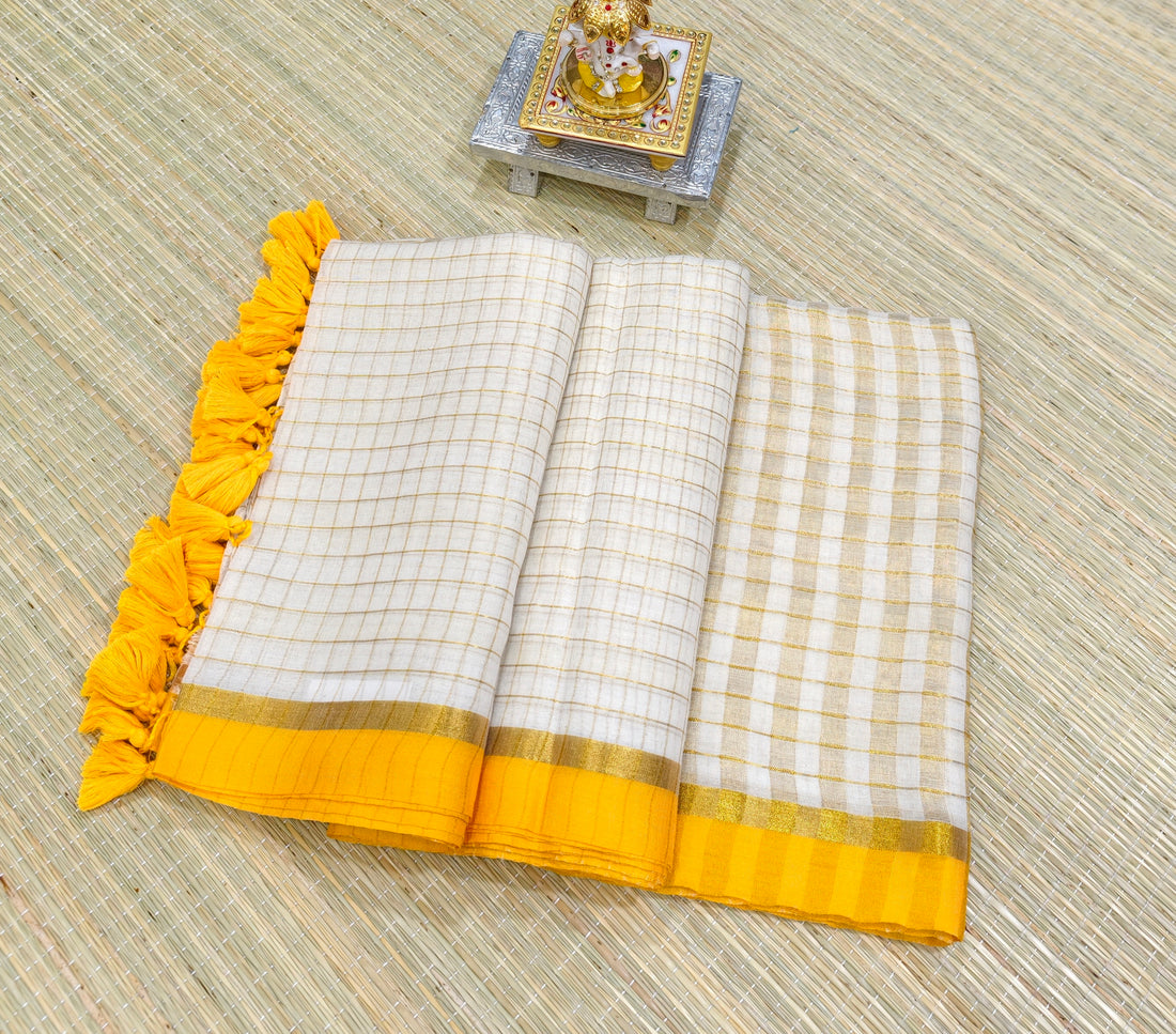 Premium Mul cotton zari check saree PMK27