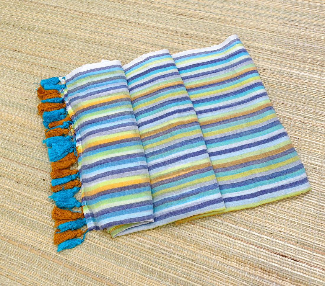 Premium mul cotton saree with multi stripes PMK