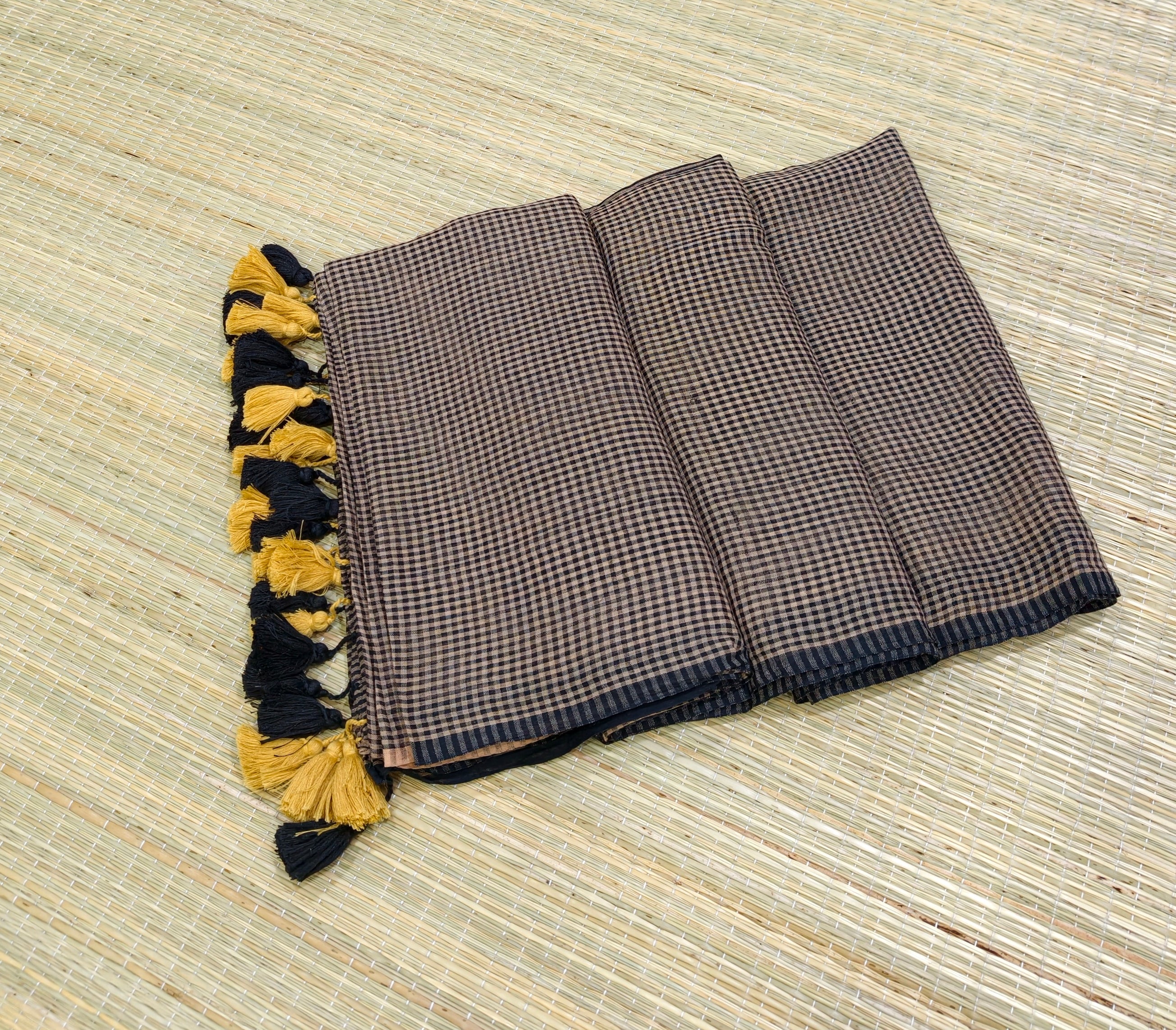 Premium black and coffee check saree