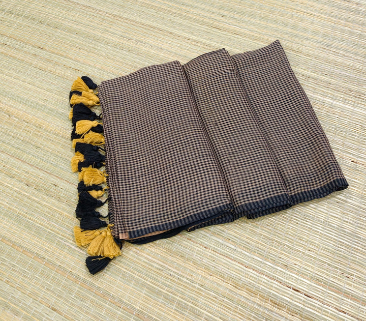 Premium black and coffee check saree