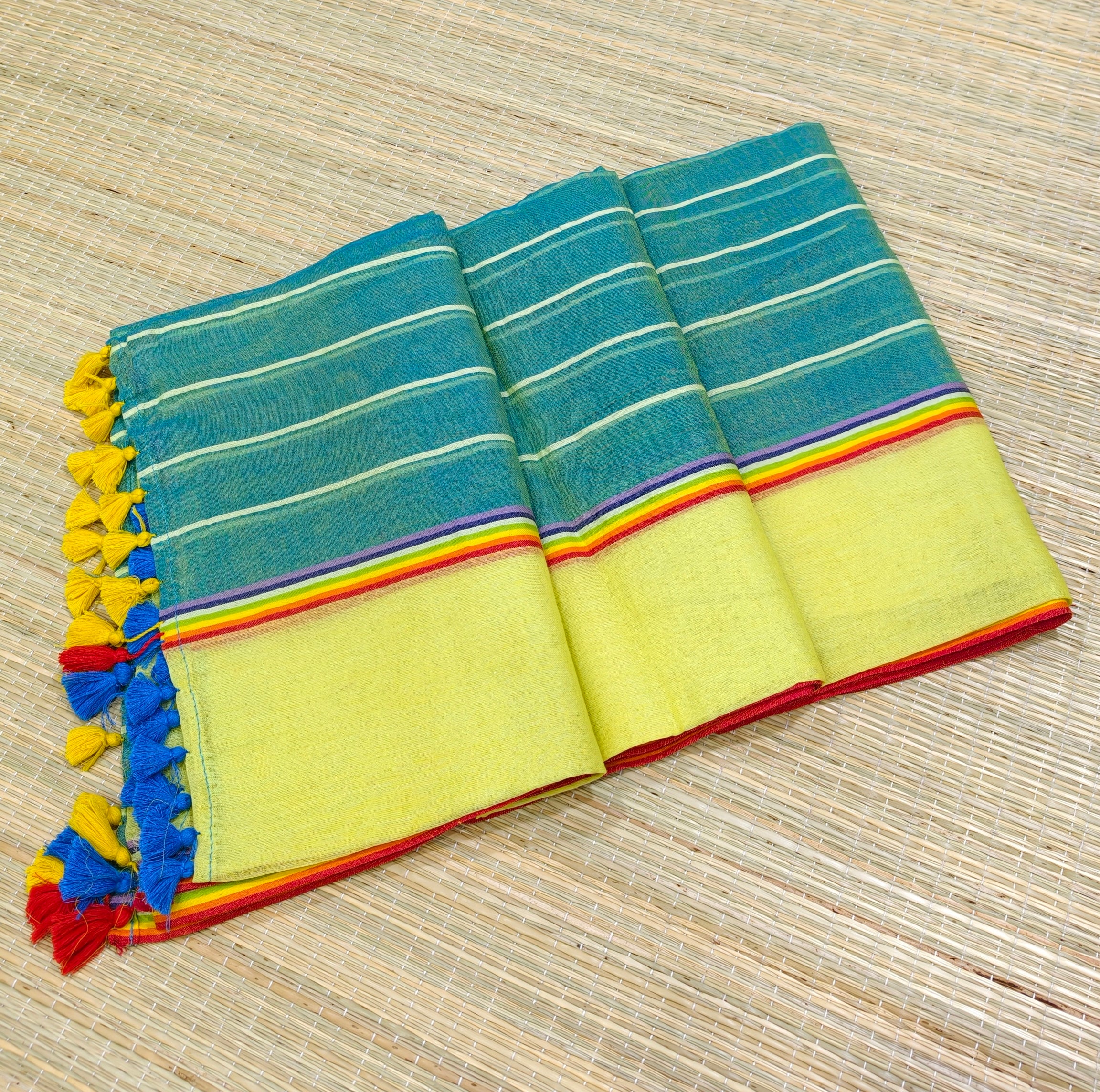 Premium mul cotton half and half saree