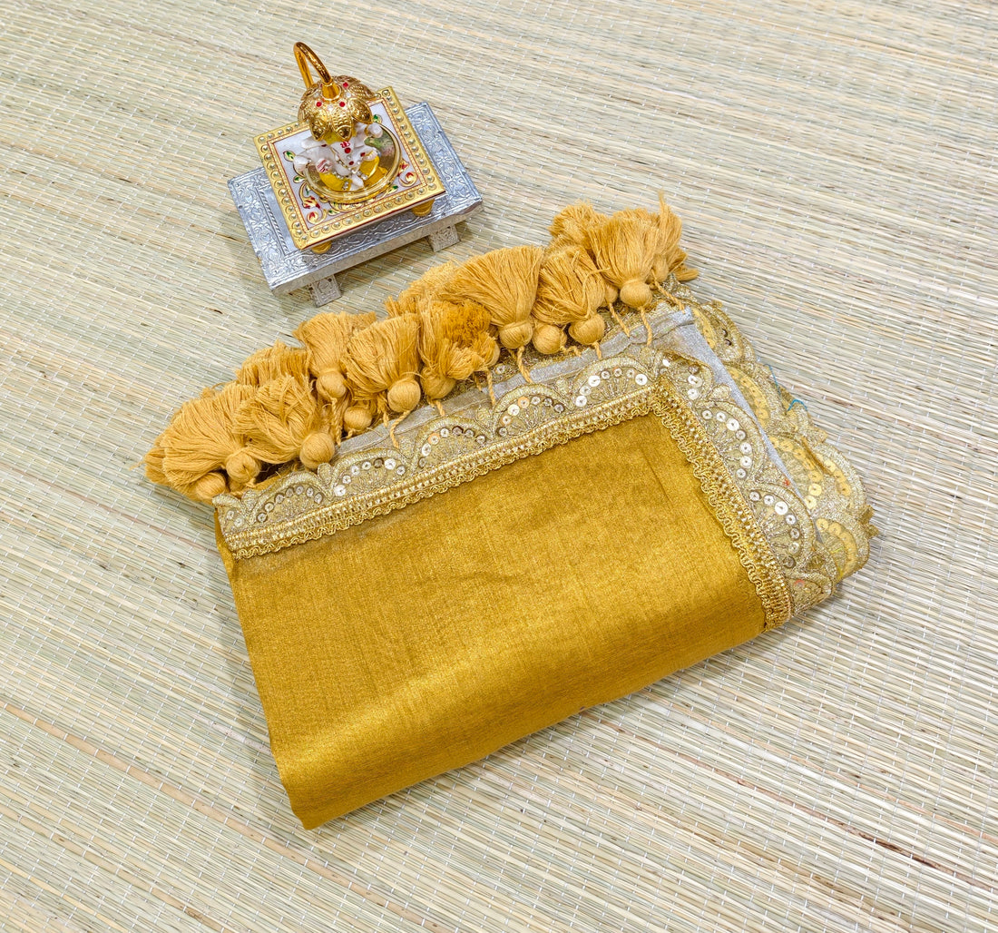 Premium silver and gold tissue saree with big tassels PMK