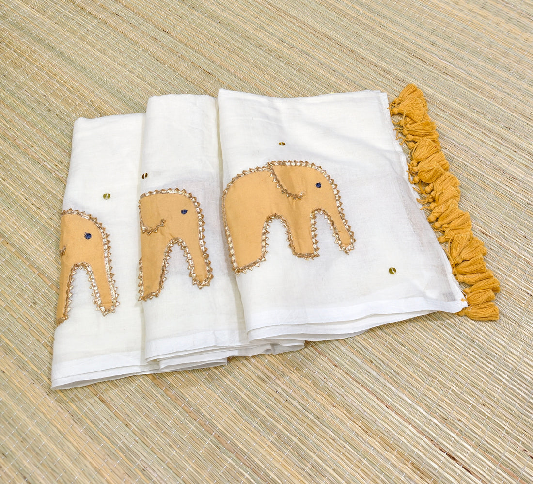 Premium elephant applique mul cotton saree PMK