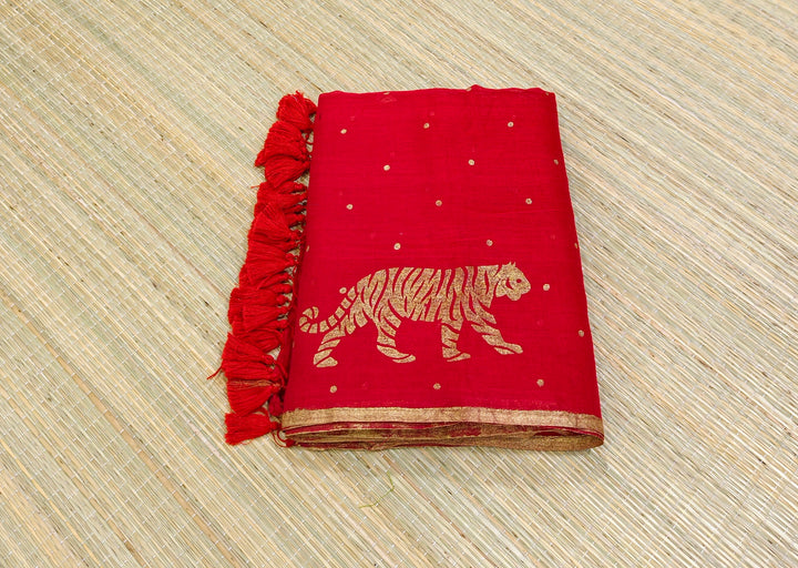 Premium mul foil print tiger saree