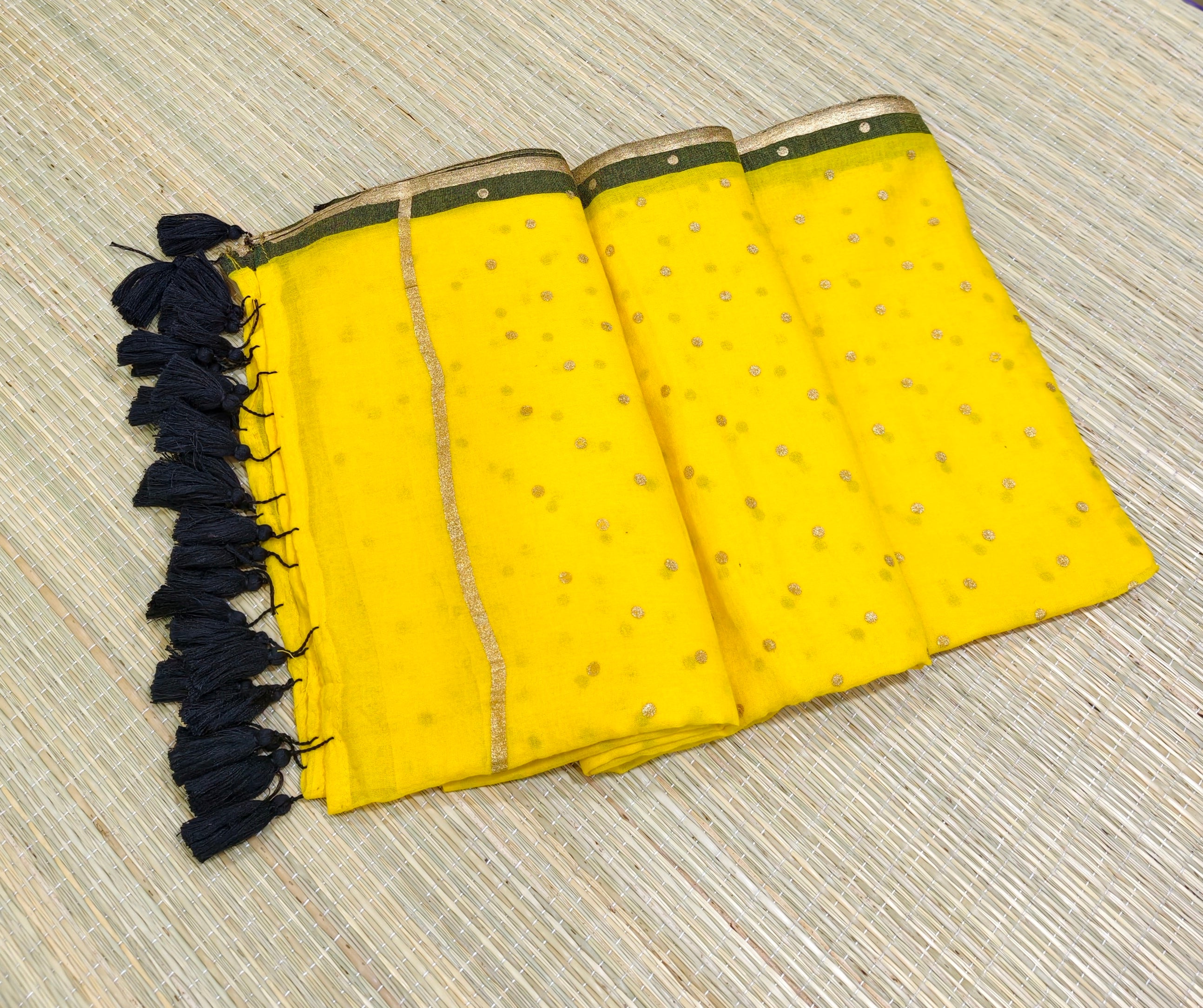 Premium mul foil print polka dot saree