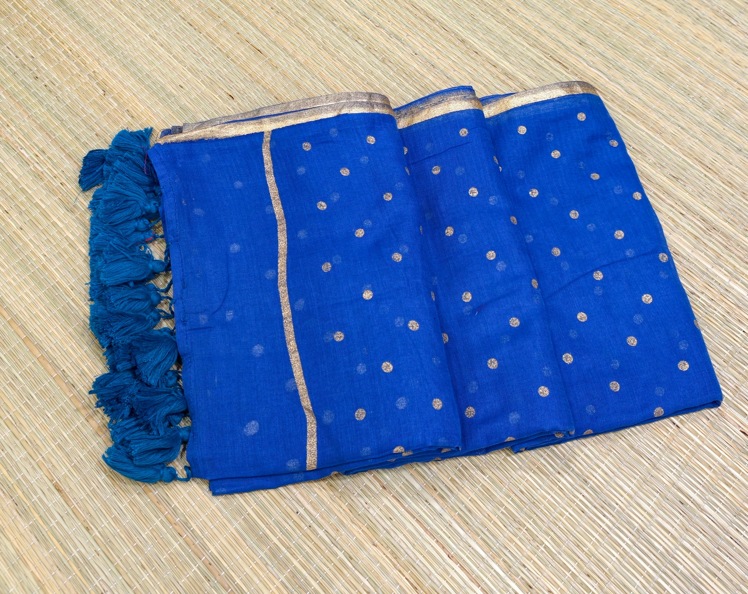 Premium mul foil print polka dot saree