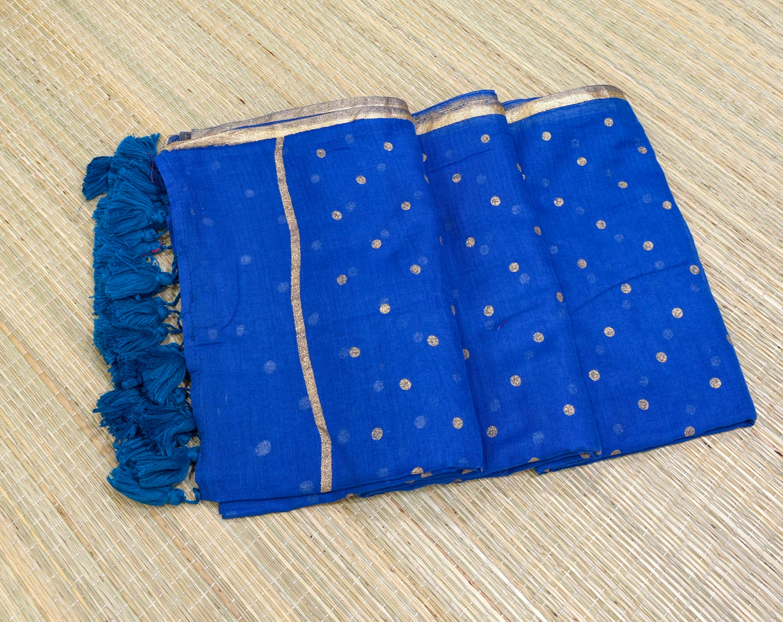Premium mul foil print polka dot saree