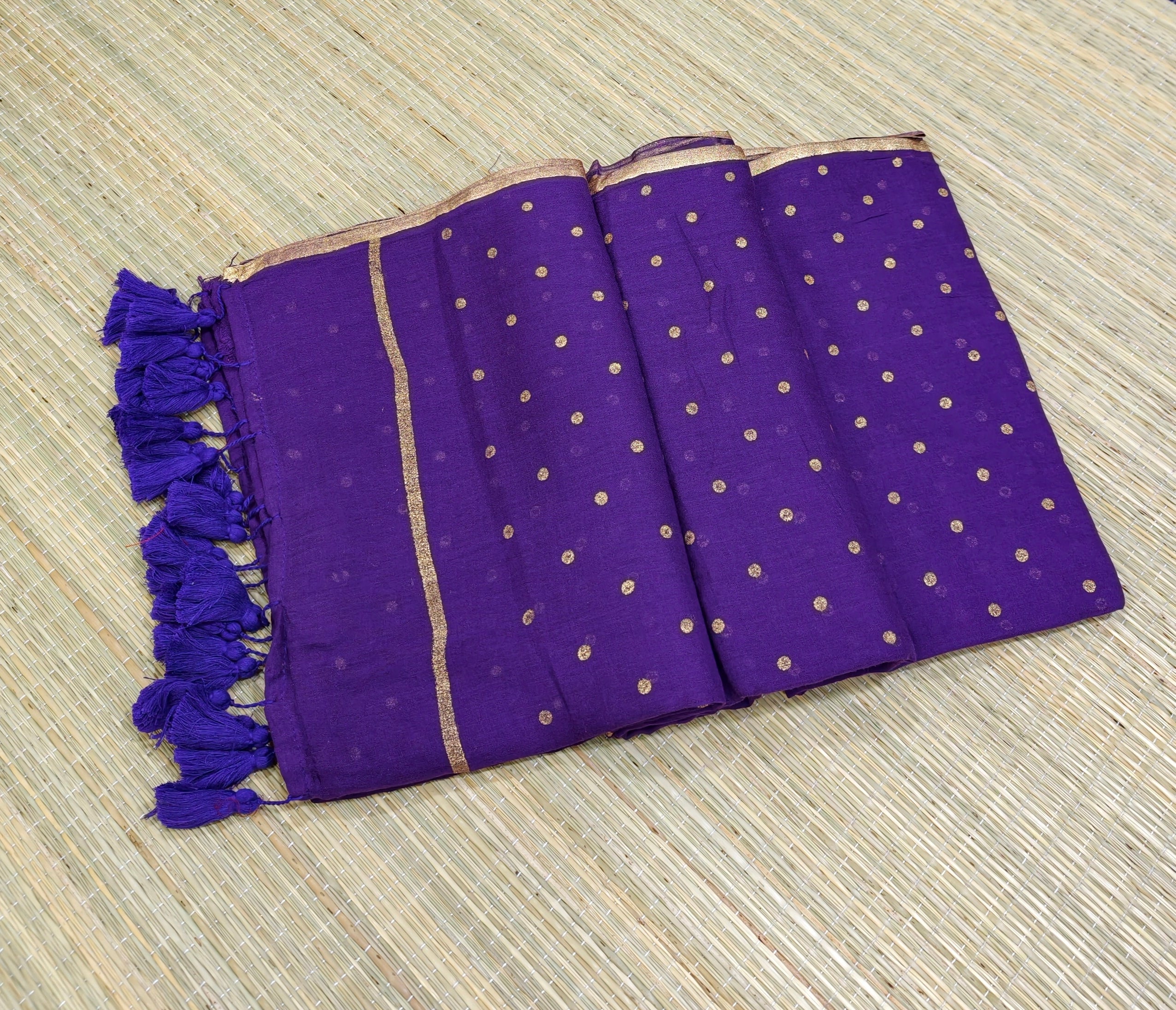 Premium mul foil print polka dot saree