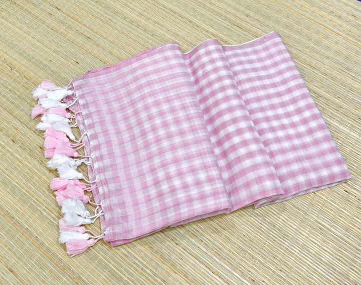 Premium small check mul cotton saree PMK