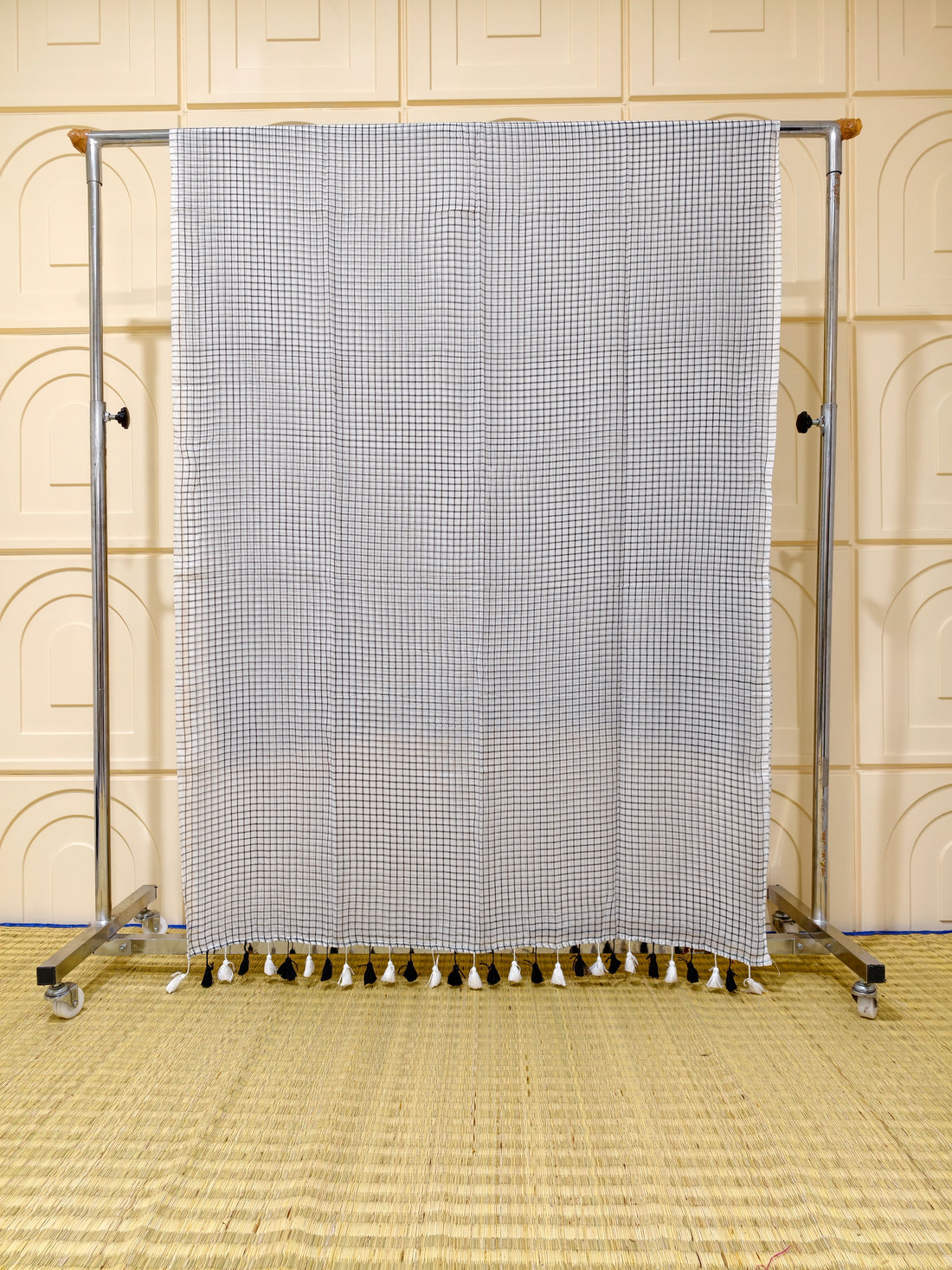 Premium black and white mul check saree PMK