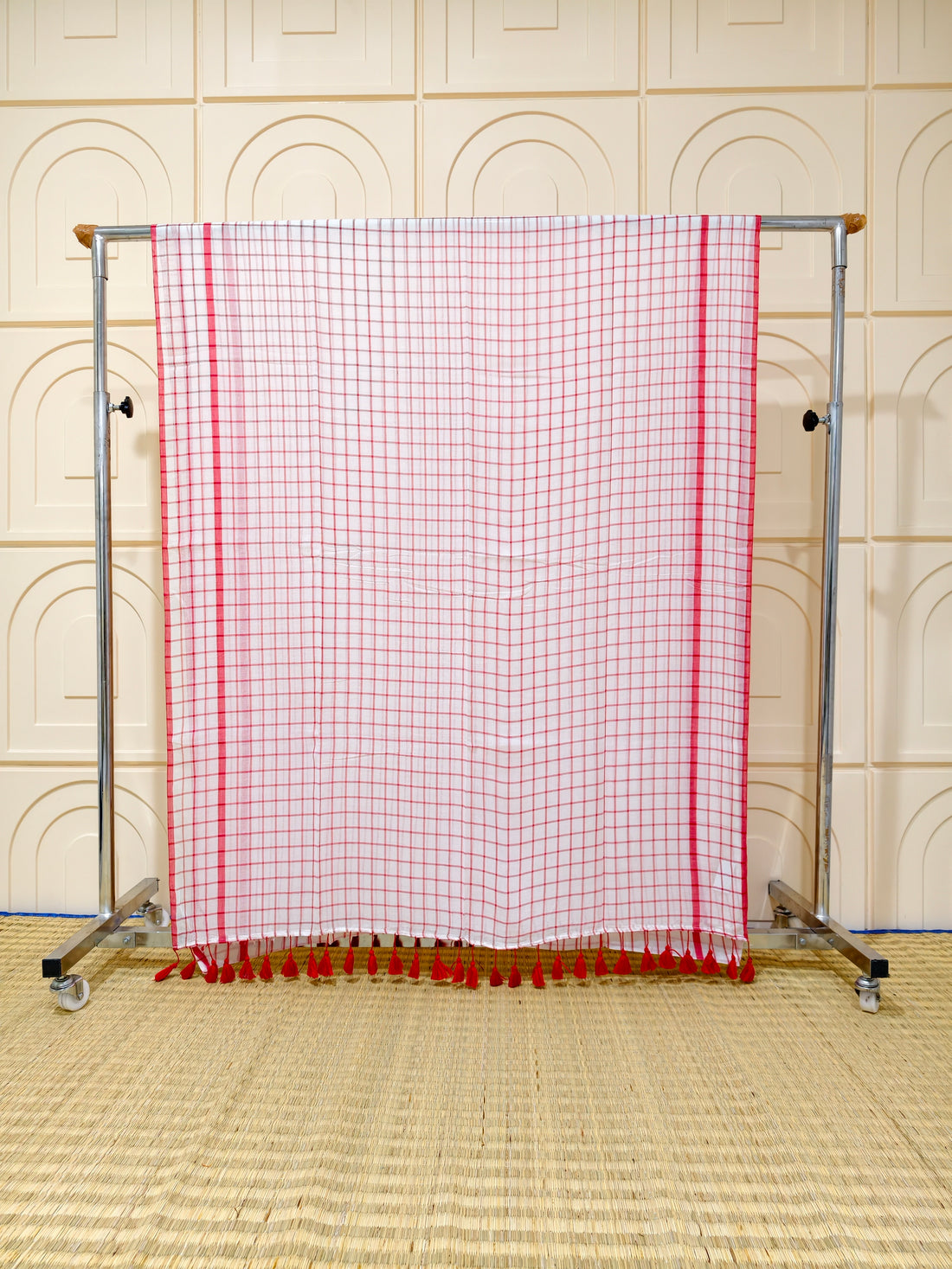 Premium red and white checks saree