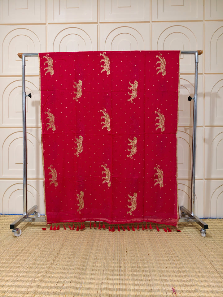 Premium mul foil print tiger saree