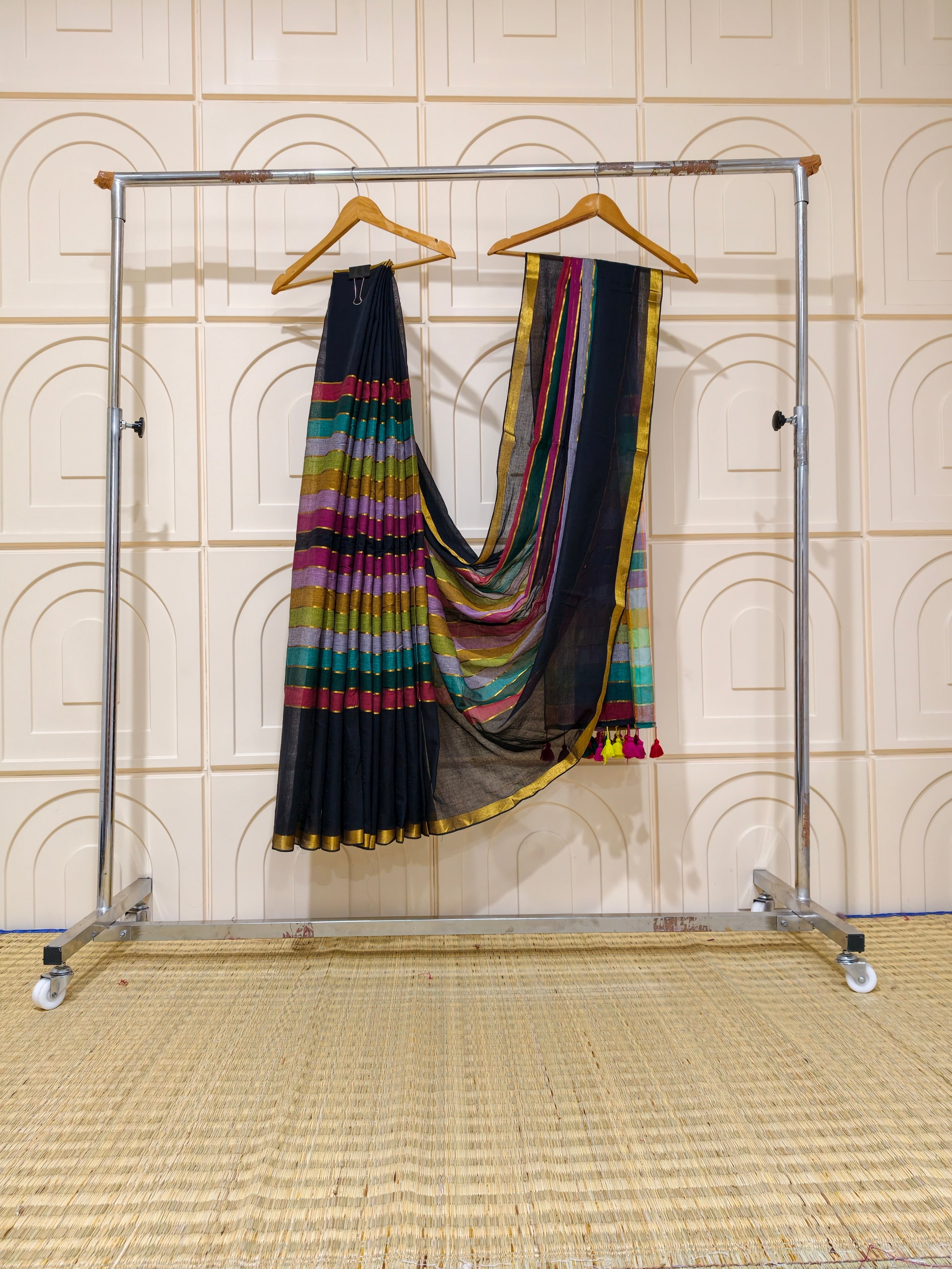 Premium rainbow mul cotton saree PMK