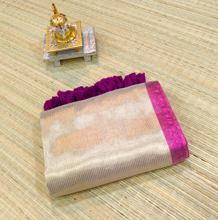 Premium mul tissue zari stripes saree