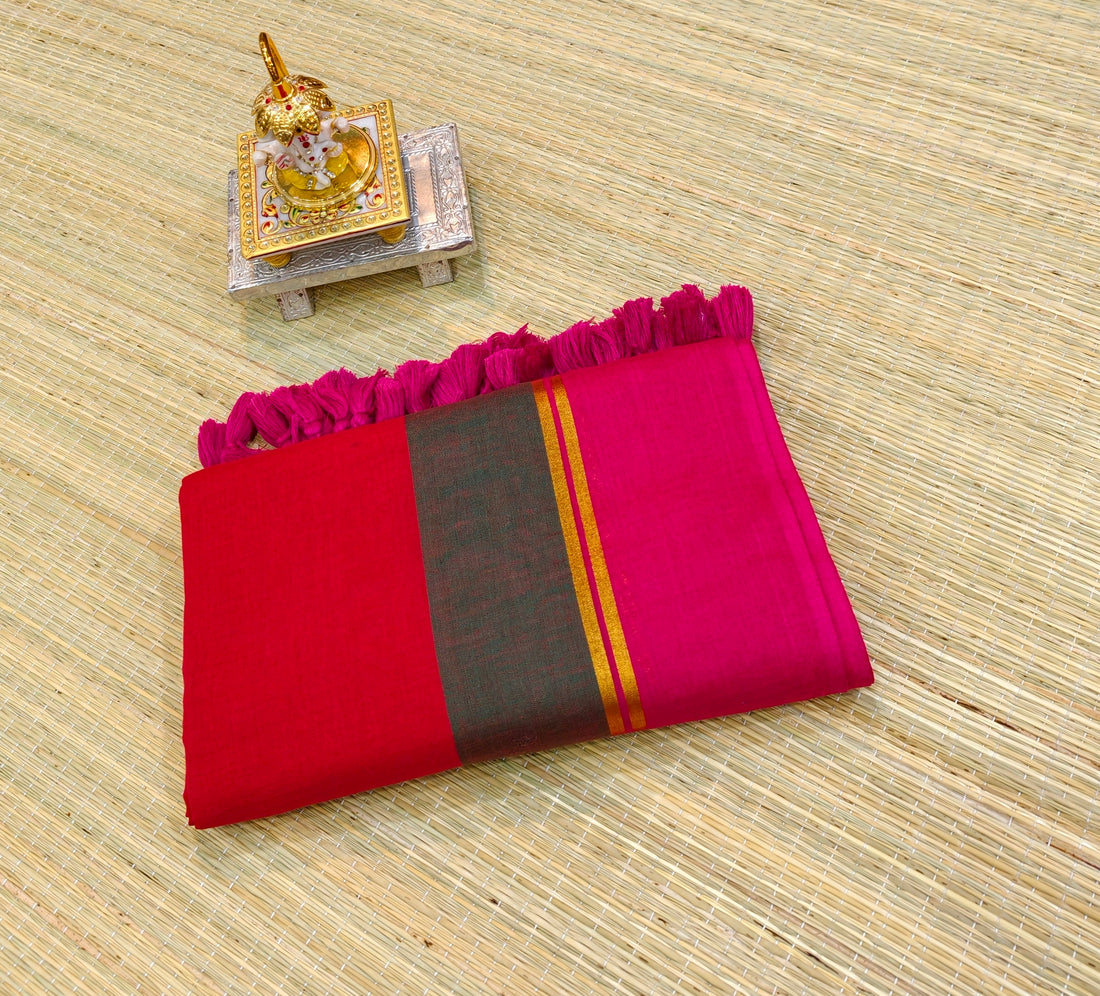 Premium mul cotton saree with green border PMK