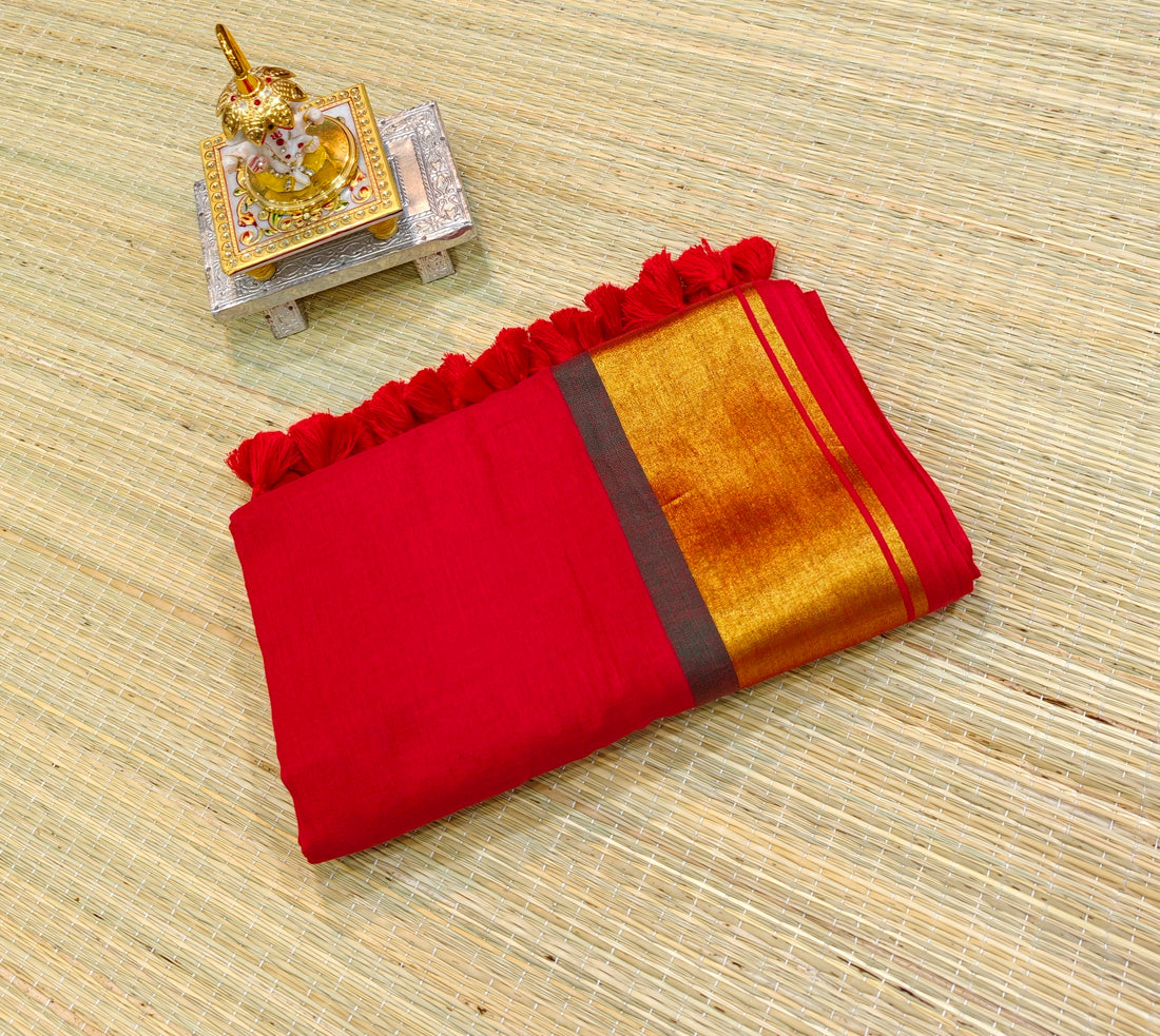 Premium mul cotton saree with green stripe zari border PMK