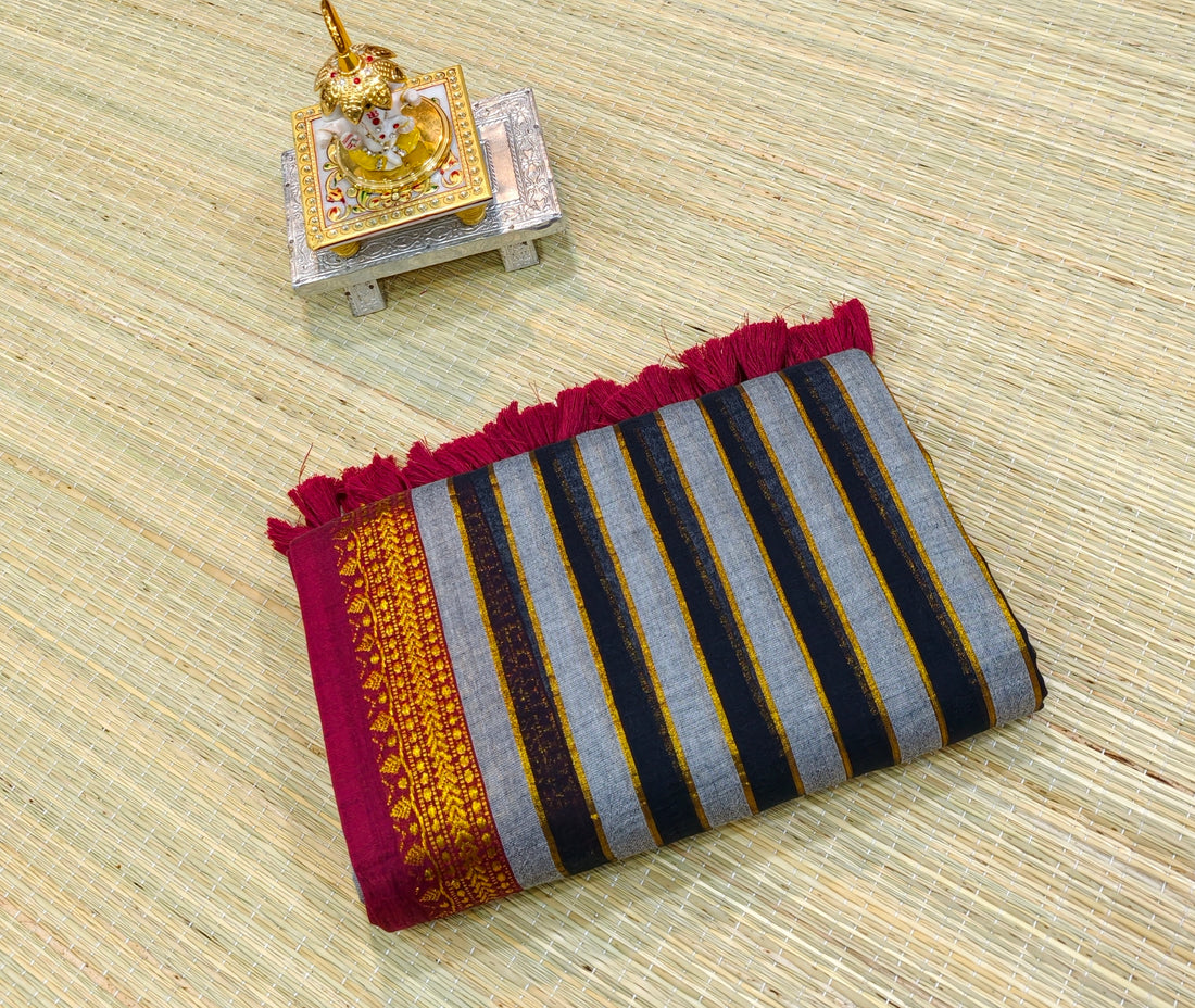 Premium mul cotton saree with alternate stripes PMK