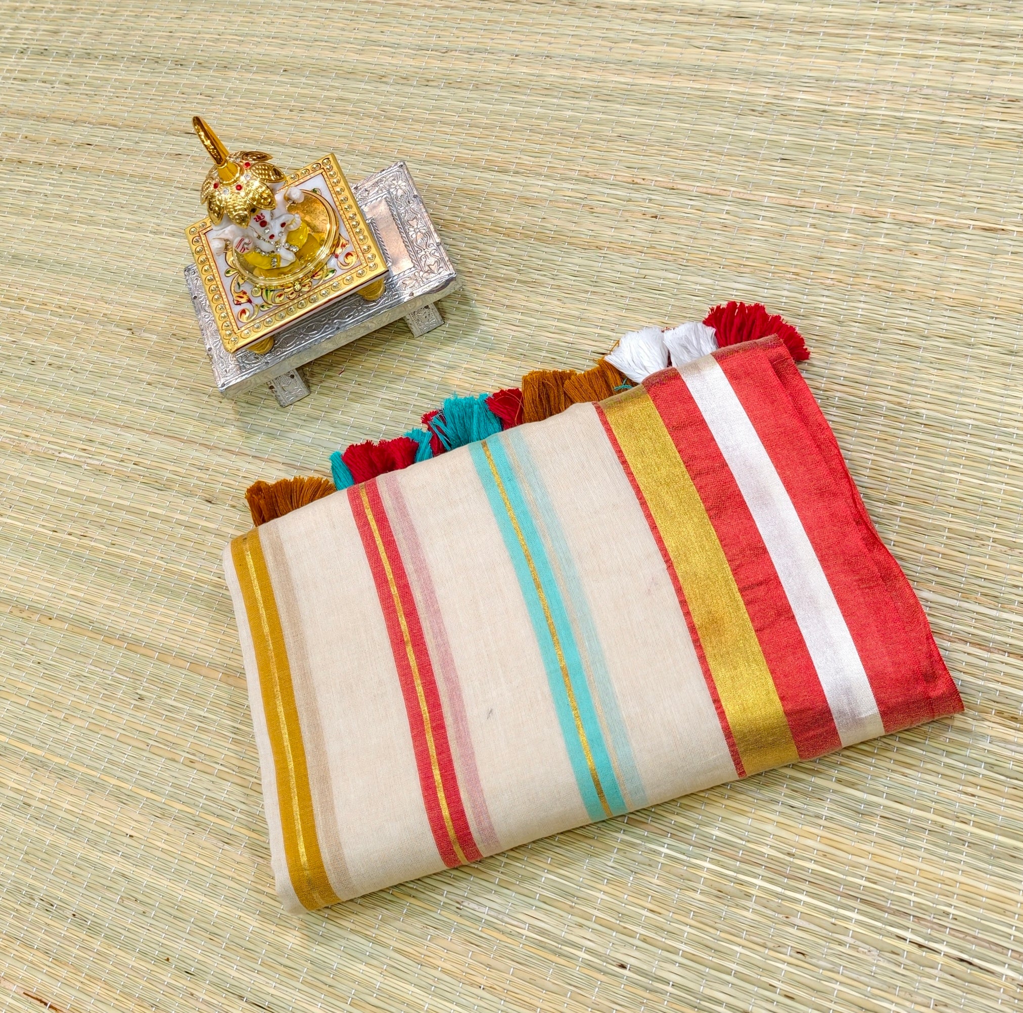 Premium mul cotton multi stripes saree PMK