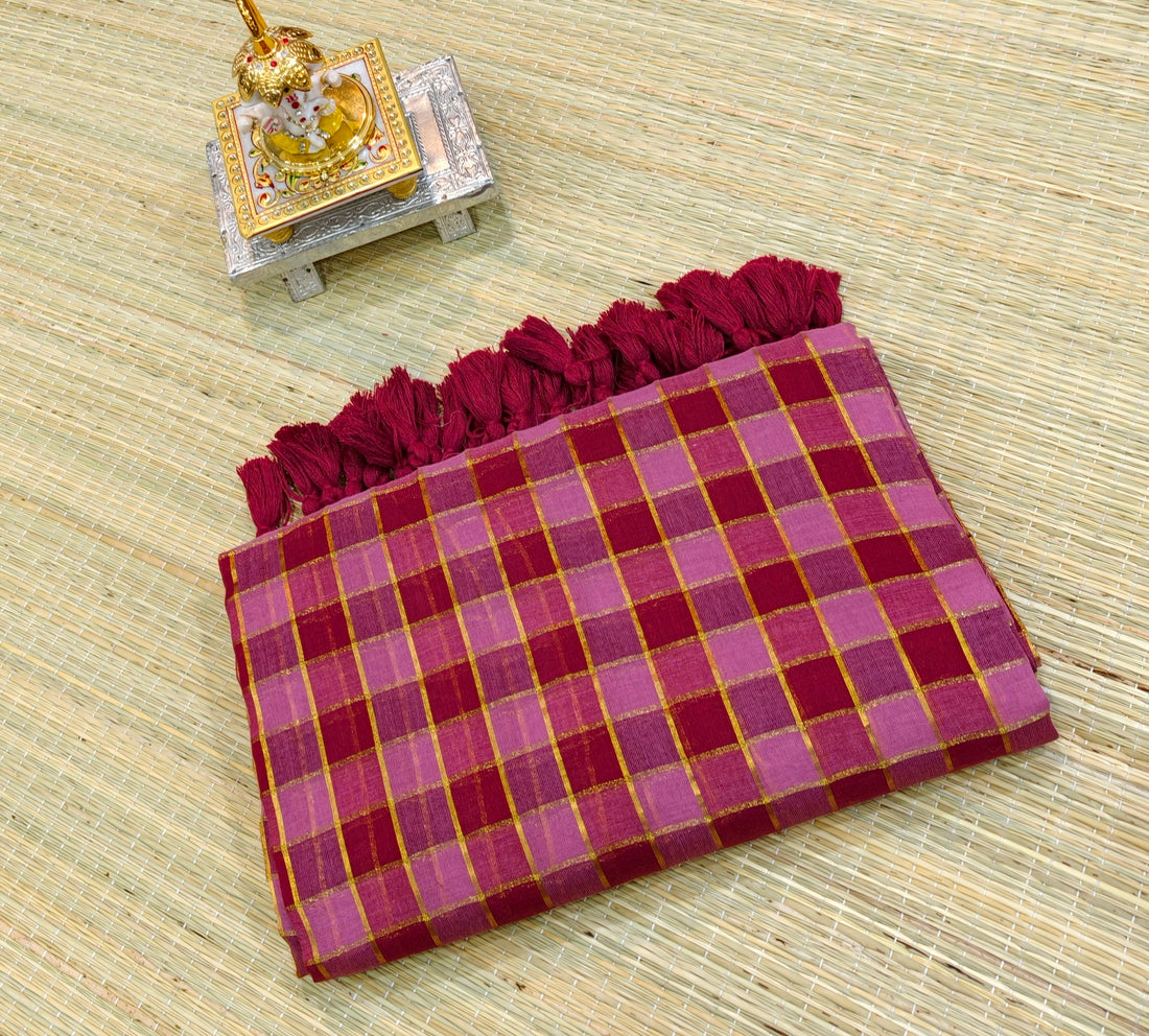 Premium mul cotton saree with zari checks PMK