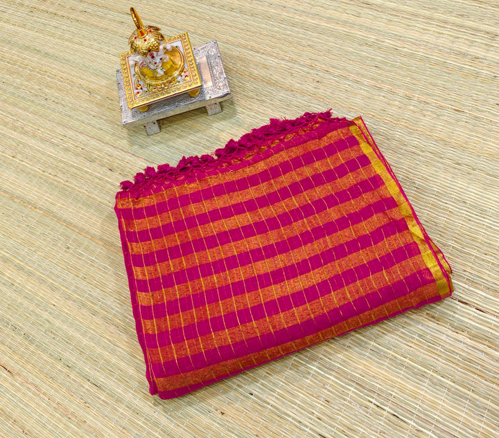 Premium mul cotton saree with zari checks PMK