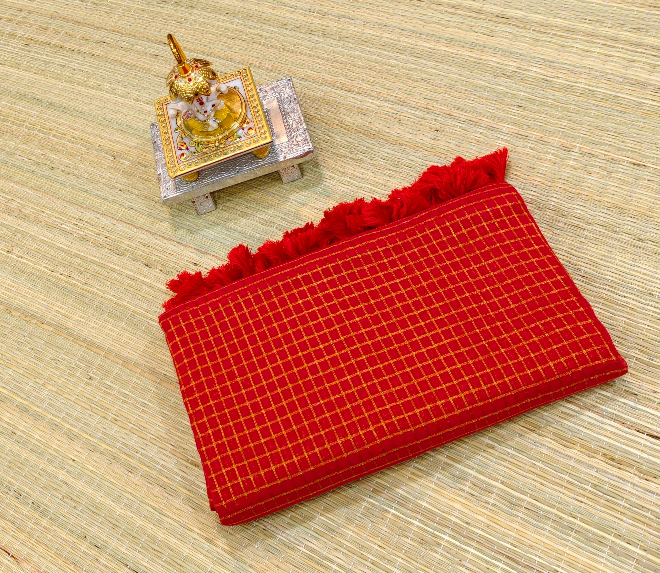 Premium mul cotton saree with small zari checks PMK