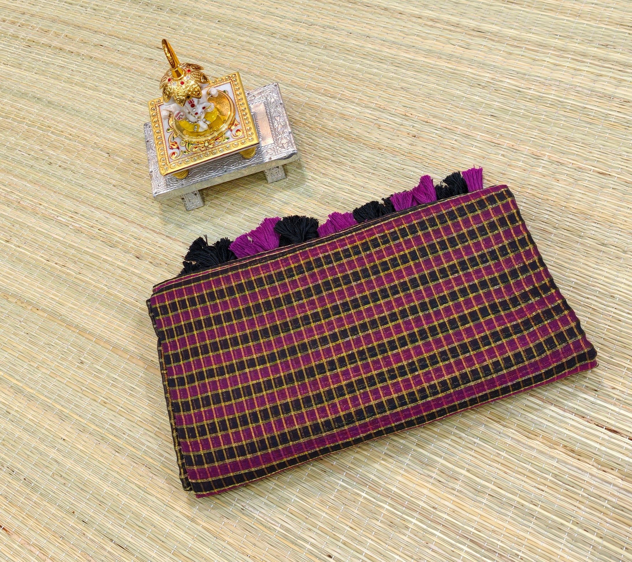 Premium mul cotton zari check saree PMK