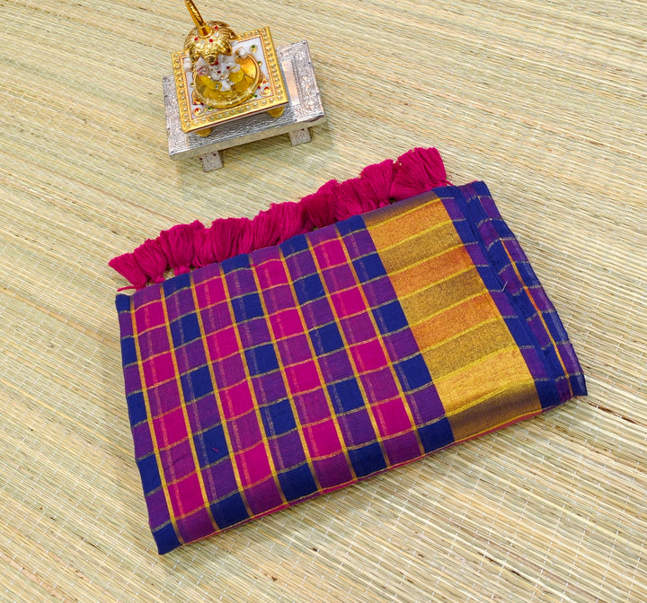 Premium Mul cotton zari check saree PMK26